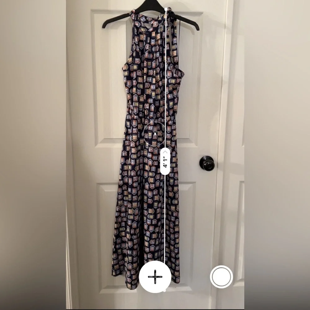 Maison‎ Jules by Anthropologie High Neck Sleeveless Dress Beach Hut Pattern Med